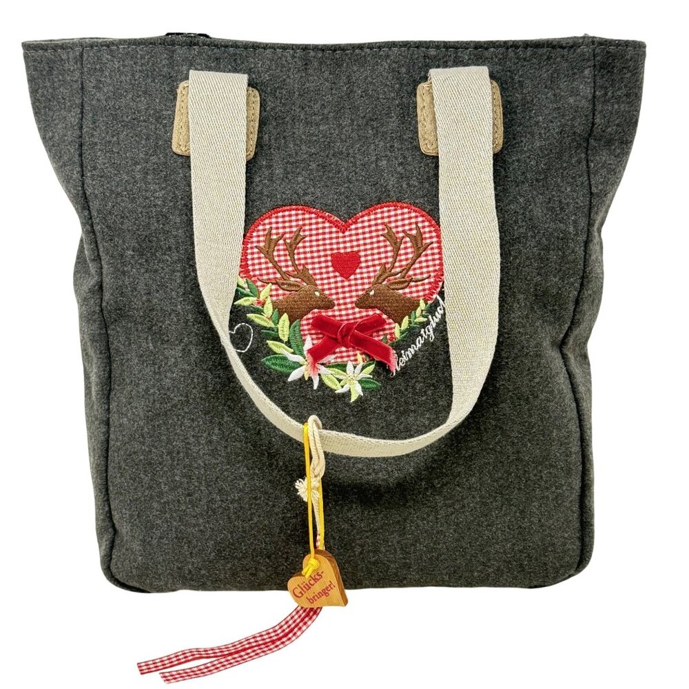 Adelheid Homeland Happiness Felt Tote Bag w/ Red Heart Embroidery 11x13x3